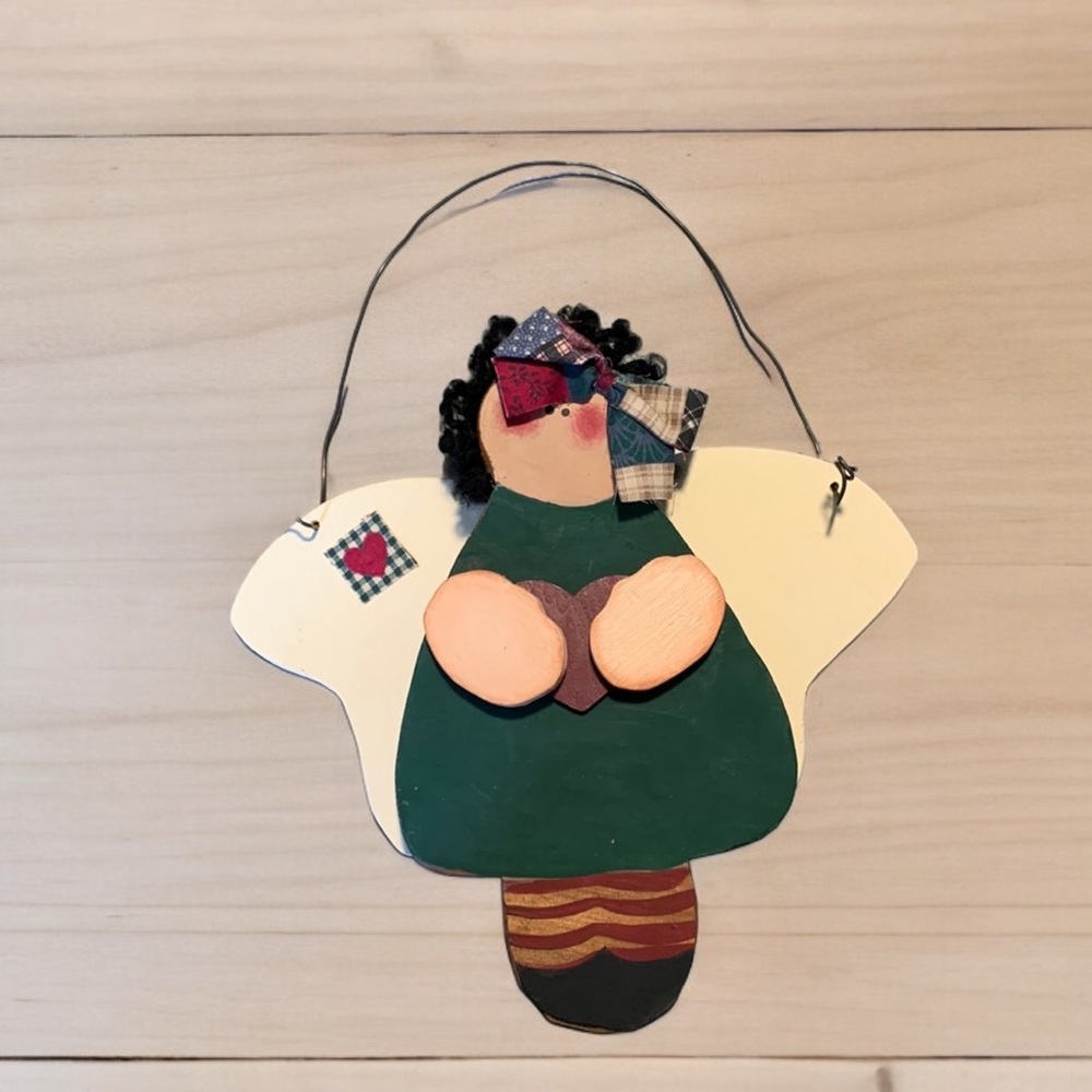 Rustic wooden girl angel wall hanger